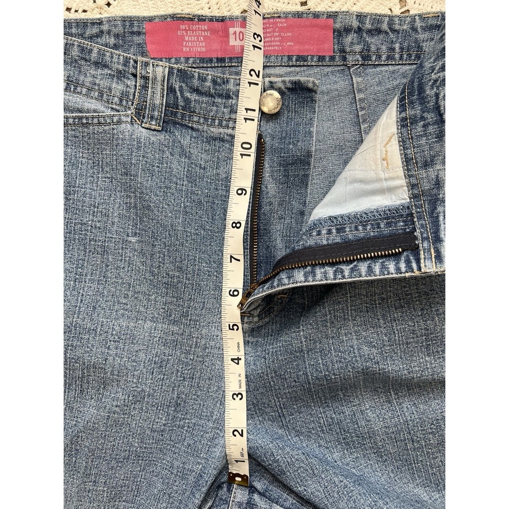 Y2K Embroidered Floral Cropped Jeans Mid Rise Artsy Cottage Size 10 98% Cotton - Picture 6 of 11